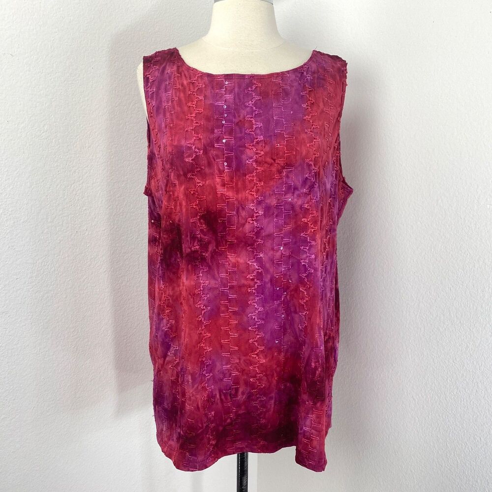 Vintage White Stag Red Purple Tye Dye Tunic Top XL Embroidery Sequins Boho Chic